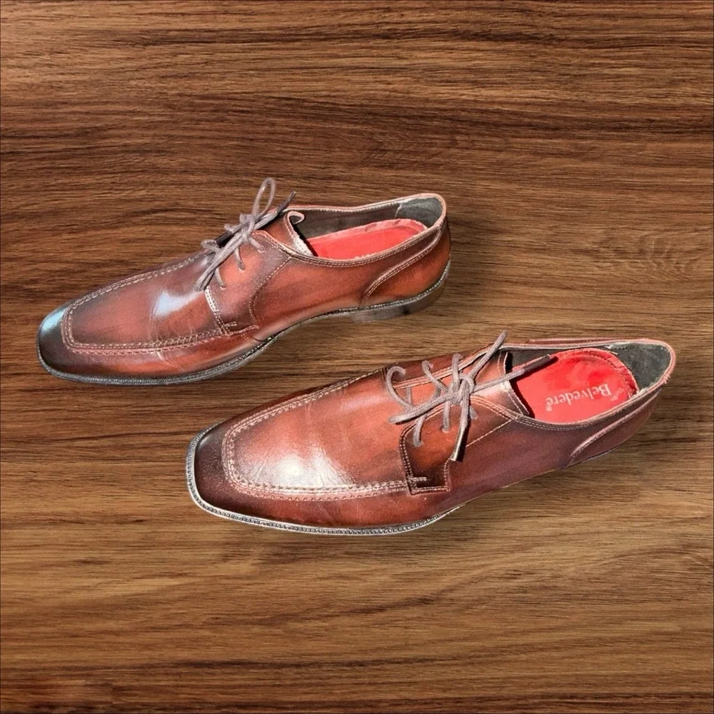 Belvedere Newcastle‎ Leather Oxford Dress Shoes Brown Men's Size 9D Made Brazil